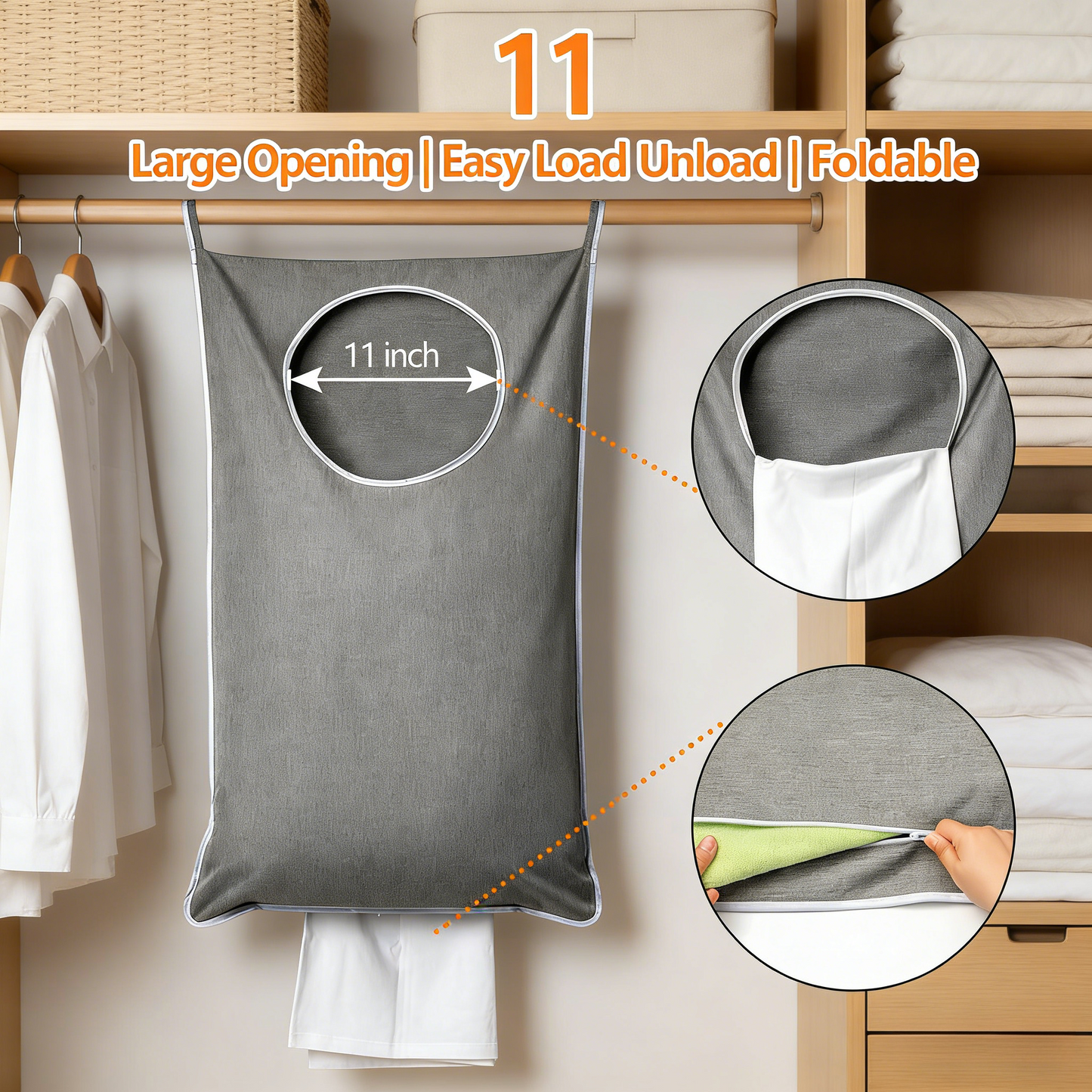 XL Hanging Laundry Hamper, Extra Large Tear-resistance Door Hamper with 2 Types Hooks for Dirty Clothes