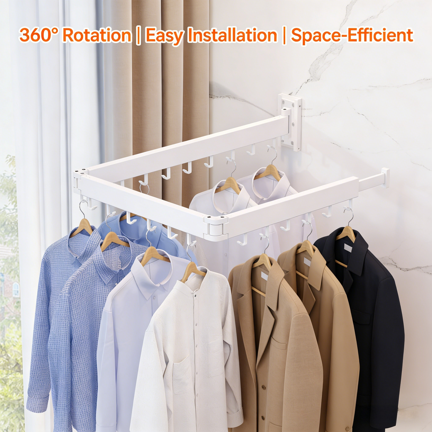 360° Rotatable Foldable Wall Hanger - 16 Hooks Space-Saving Organizer for Home