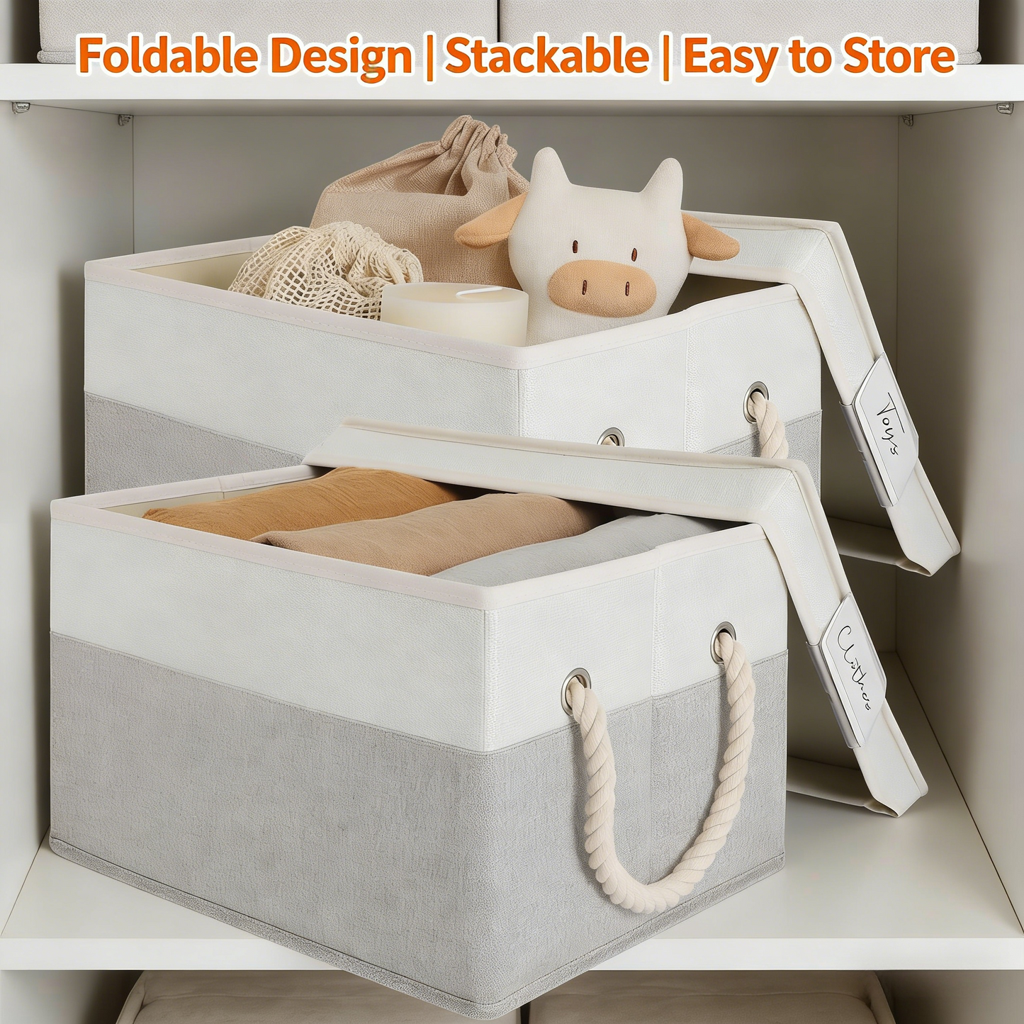 Foldable Fabric Storage Bin with Cotton Rope Handle - Multi-Purpose Organizer for Home