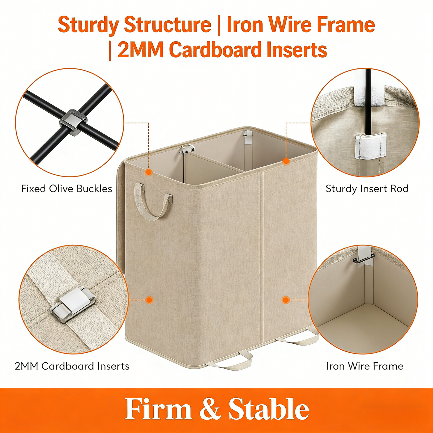 Double Laundry Hamper with Lid and Removable Laundry Bags, Large Collapsible 2 Dividers Dirty Clothes Basket with Handles for Bedroom