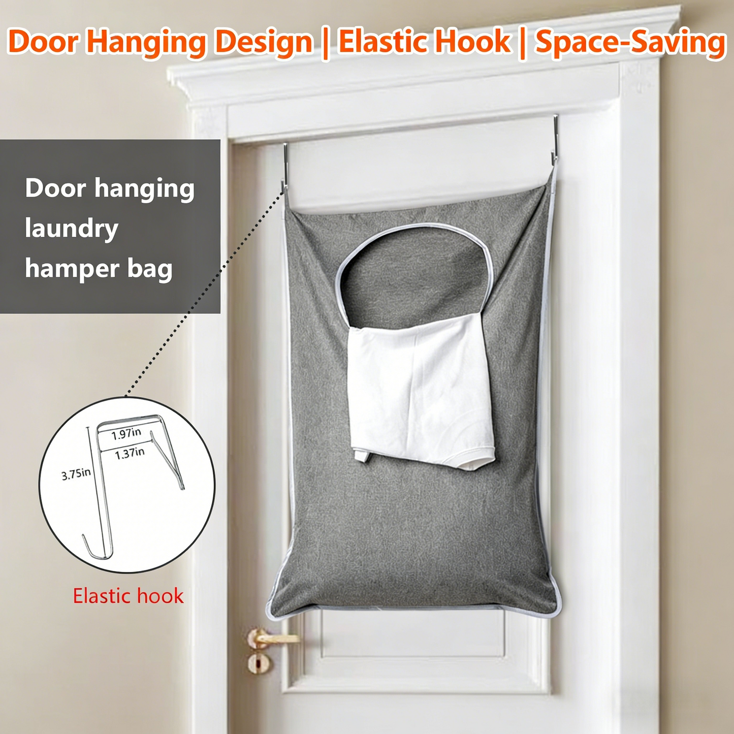 XL Hanging Laundry Hamper, Extra Large Tear-resistance Door Hamper with 2 Types Hooks for Dirty Clothes