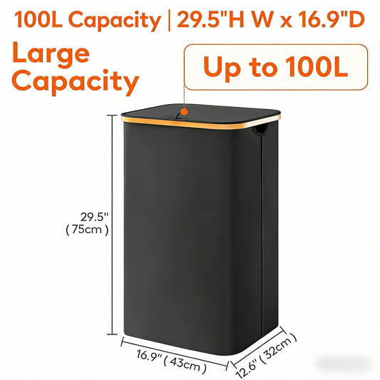 100L Laundry Basket with Lid, Clothes Hampers for Laundry with Bamboo Handles and A Removable Bag