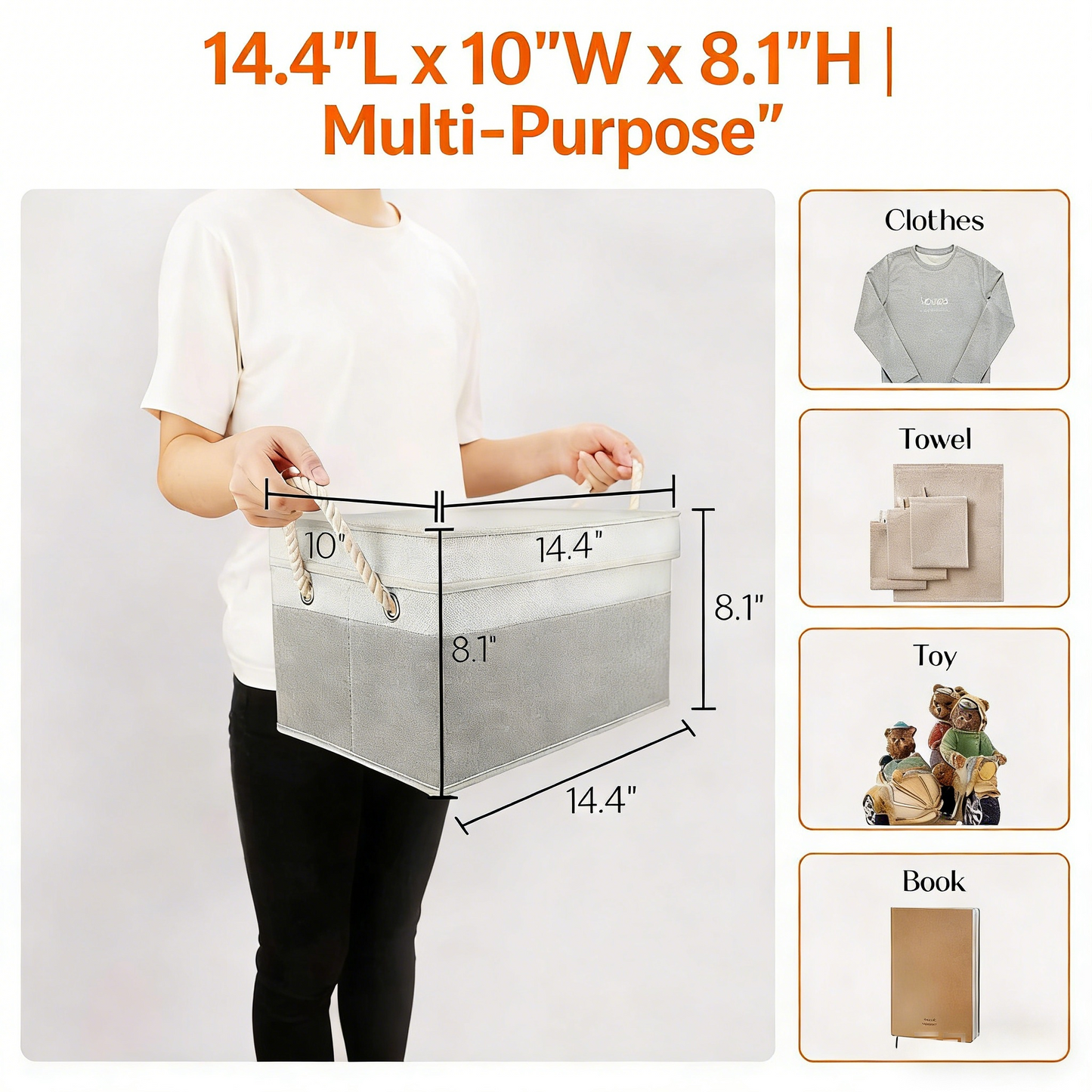 Foldable Fabric Storage Bin with Cotton Rope Handle - Multi-Purpose Organizer for Home