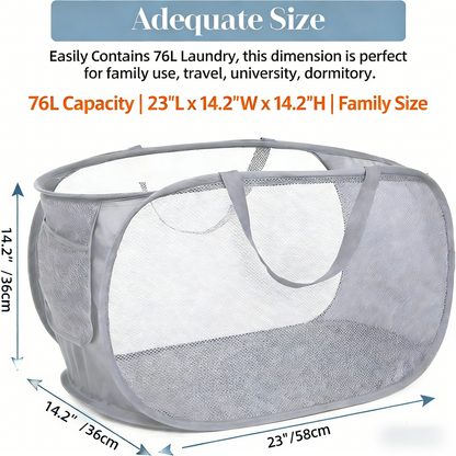 76L Collapsible Mesh Laundry Hamper - Breathable Family-Size Organizer