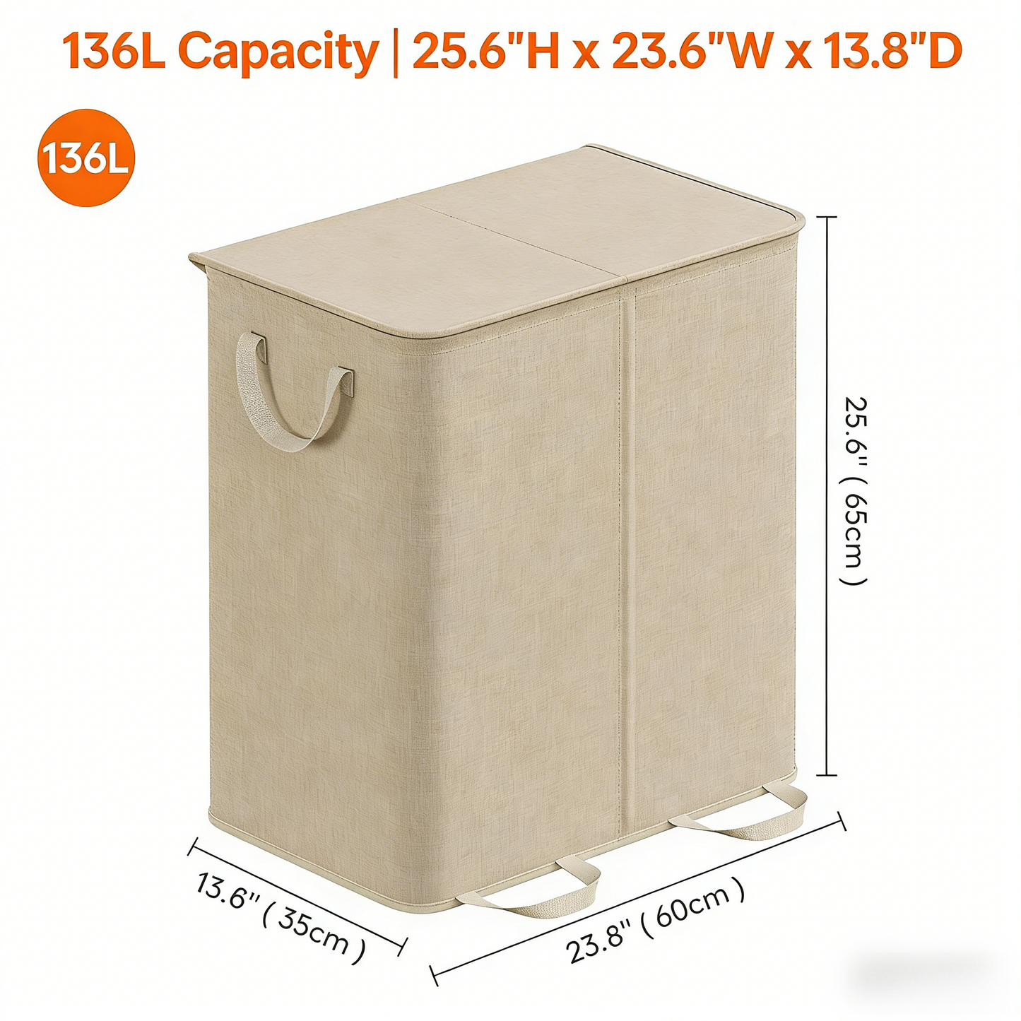 Double Laundry Hamper with Lid and Removable Laundry Bags, Large Collapsible 2 Dividers Dirty Clothes Basket with Handles for Bedroom