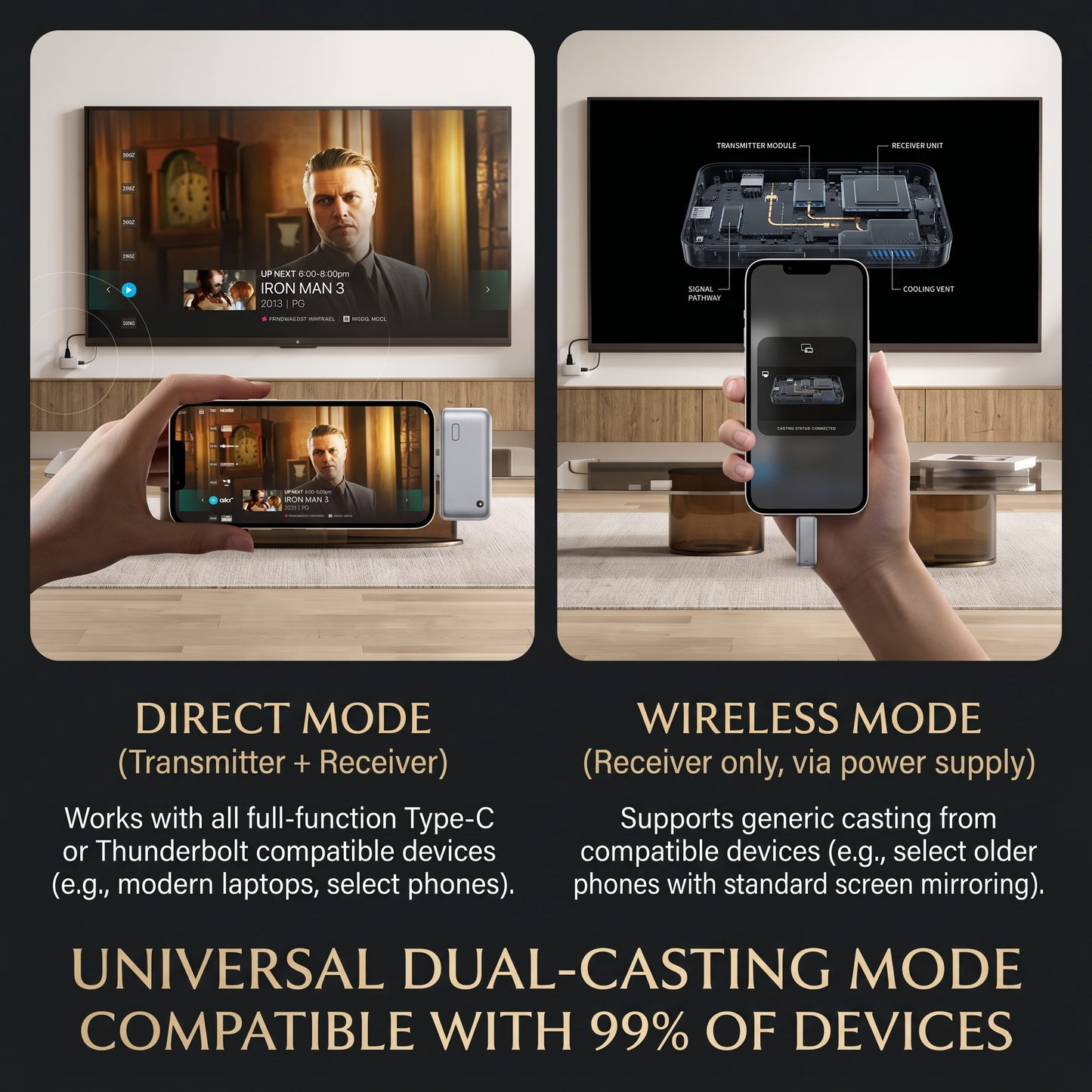 Wireless Screen Casting Adapter with Rotatable Screen Compatibility
