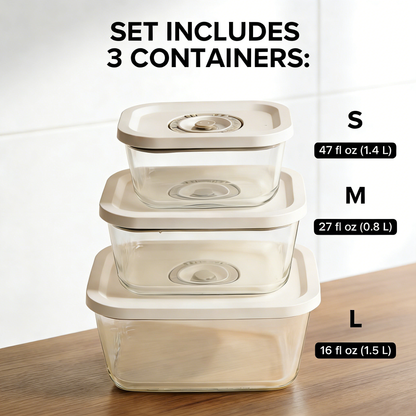 3-Piece Vacuum Seal Glass Food Storage Containers – Keep Food Fresh 5x Longer